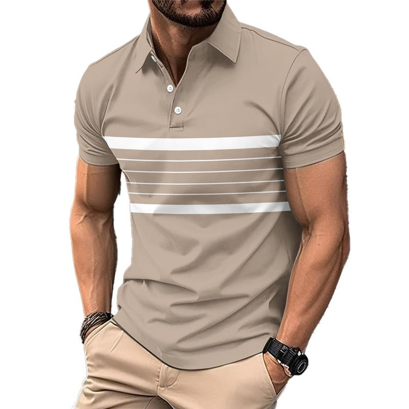 Men's Casual Striped Printed Short Sleeve Polo Shirt 50197813X