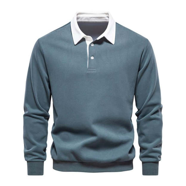 Men's Casual Color Contrasting Lapel Loose Long Sleeve Polo Shirt 72890642M