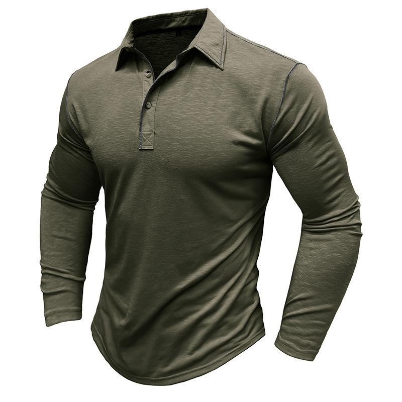 Men's Solid Color Long Sleeve Lapel Polo Shirt 28855071X