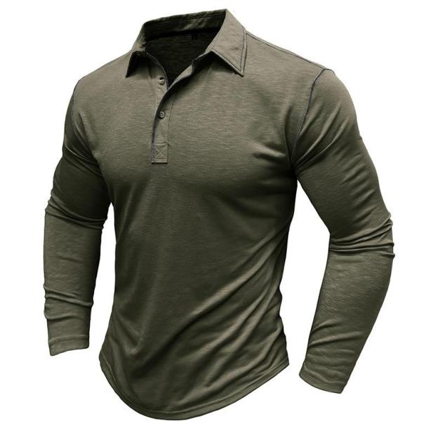 Men's Solid Color Long Sleeve Lapel Polo Shirt 28855071X