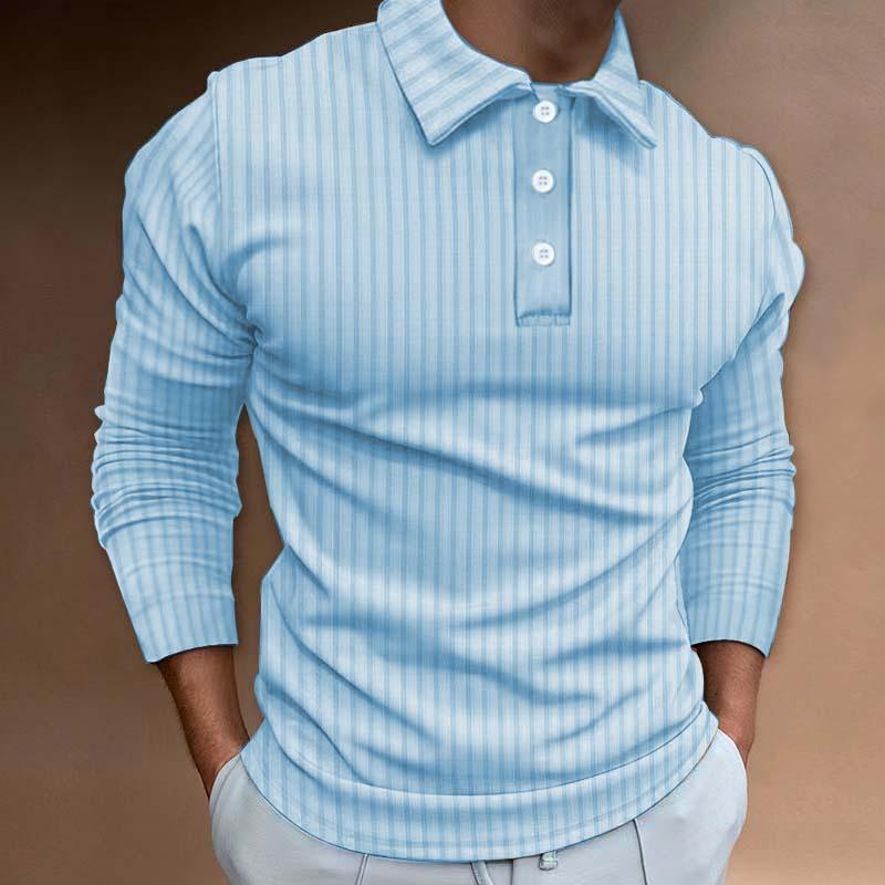 Men's Casual Striped Lapel Long Sleeve Zipper Polo Shirt 19330625M