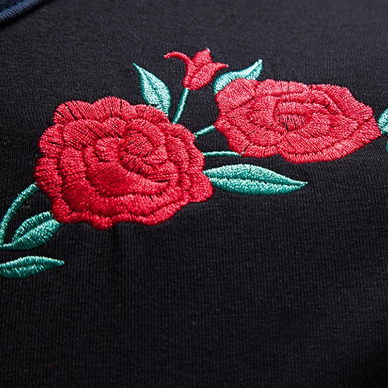 Men's Vintage Rose Embroidery Stitching Breathable Lapel Short Sleeve POLO Shirt 98245795Y
