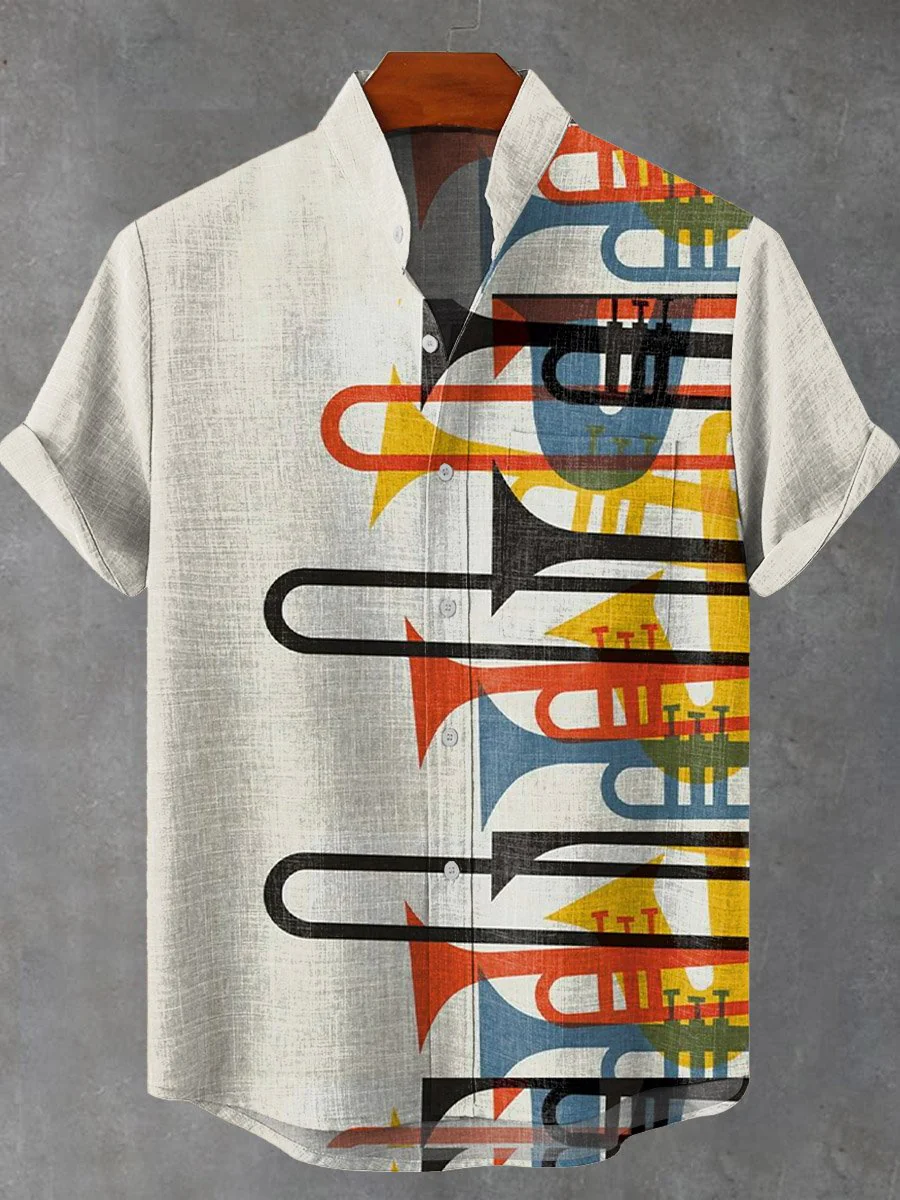 Men's Retro Music Graphic Print Casual Short Sleeve Shirt