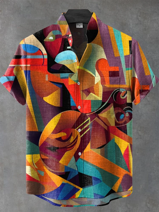 Stylish Blue Print Cotton Linen Shirt