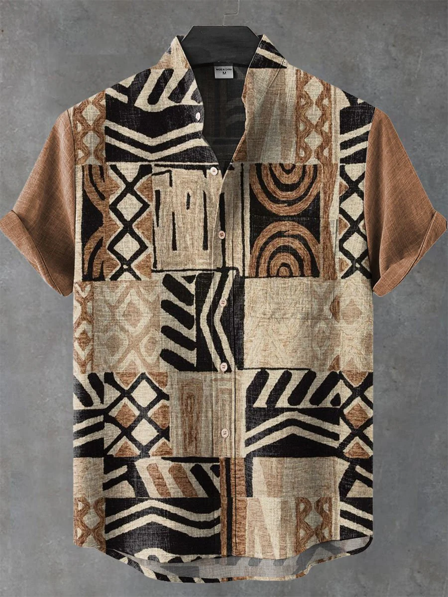 Retro Ethnic Tribal Pattern Short Sleeve Shirt