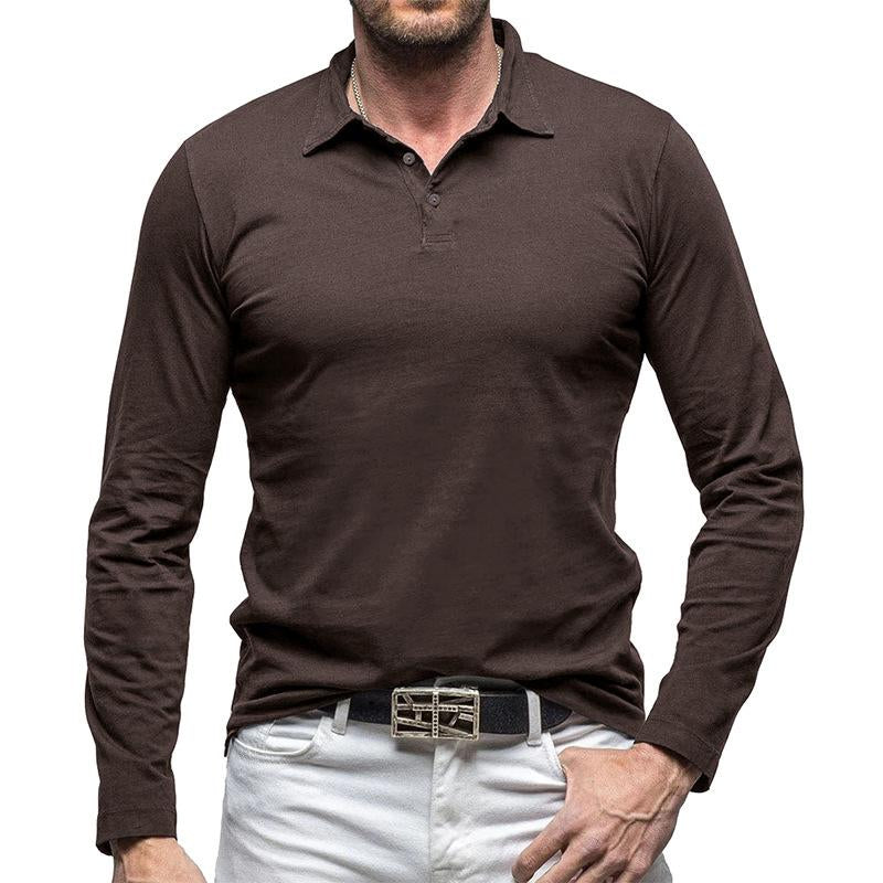 Men's Vintage Solid Color Long Sleeve Polo Shirt 60924488Y