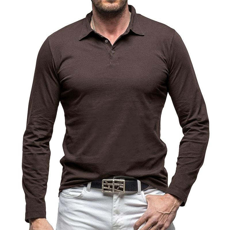 Men's Vintage Solid Color Long Sleeve Polo Shirt 60924488Y