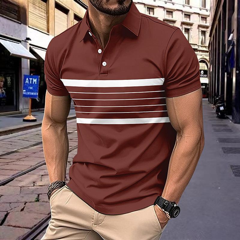 Men's Casual Striped Printed Short Sleeve Polo Shirt 50197813X