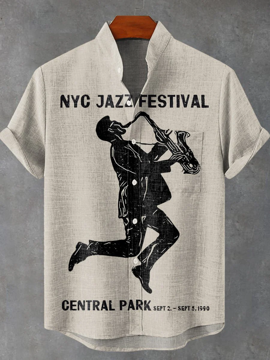 Men's Retro Music Graphic Print Casual Short Sleeve Shirt