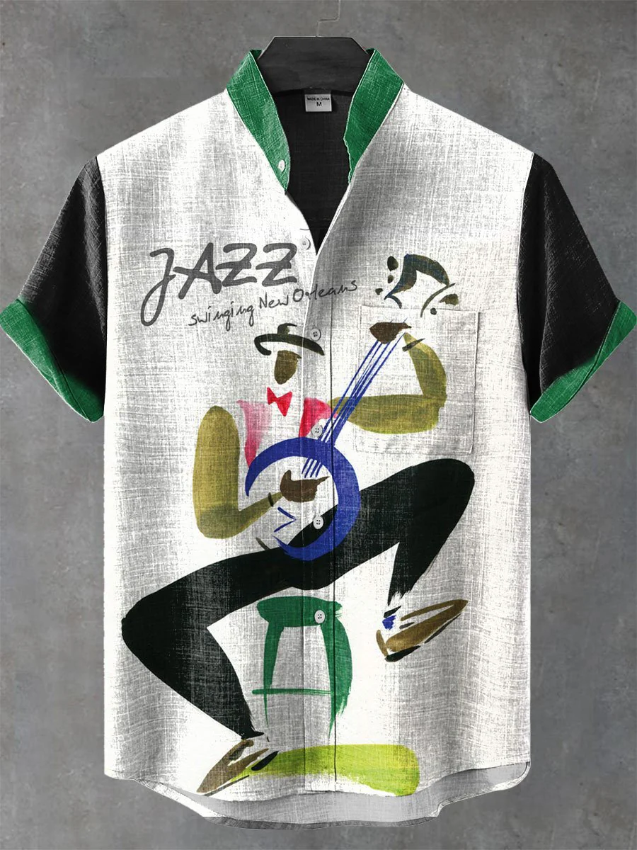 Men's Retro Music Graphic Print Casual Short Sleeve Shirt