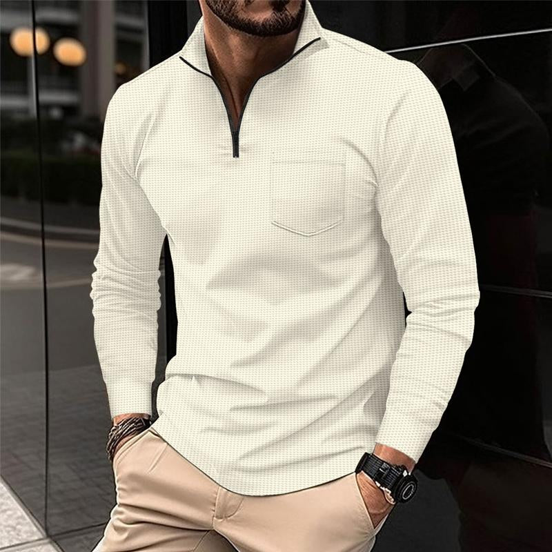 Men's Zip Long Sleeve Waffle POLO Shirt 02878825X