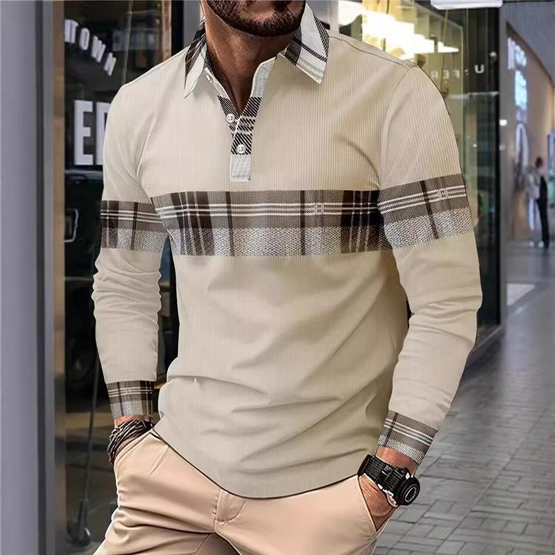 Men's Casual Long Sleeve Colorblock Button Waffle Polo Shirt 69839900X