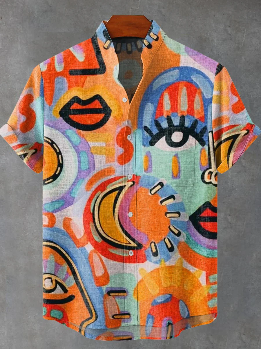 Men's Abstract Art Pattern Short Sleeve Shirt
