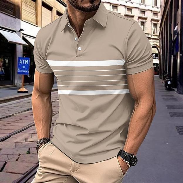 Men's Casual Striped Printed Short Sleeve Polo Shirt 50197813X