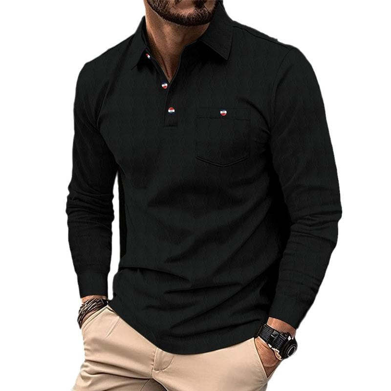 Men's Retro Solid Color Pocket Lapel Long Sleeve POLO Shirt 52125948Y