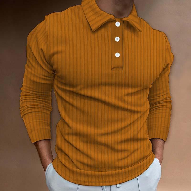 Men's Casual Striped Lapel Long Sleeve Zipper Polo Shirt 19330625M