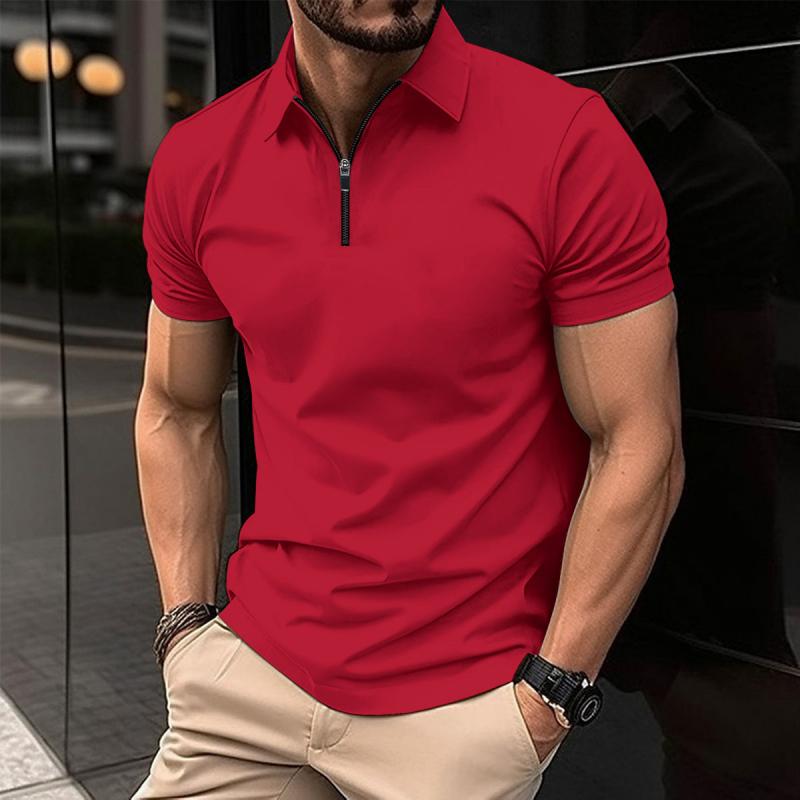 Men's Solid Color Zip Lapel Short Sleeve Polo Shirt 38534613Z