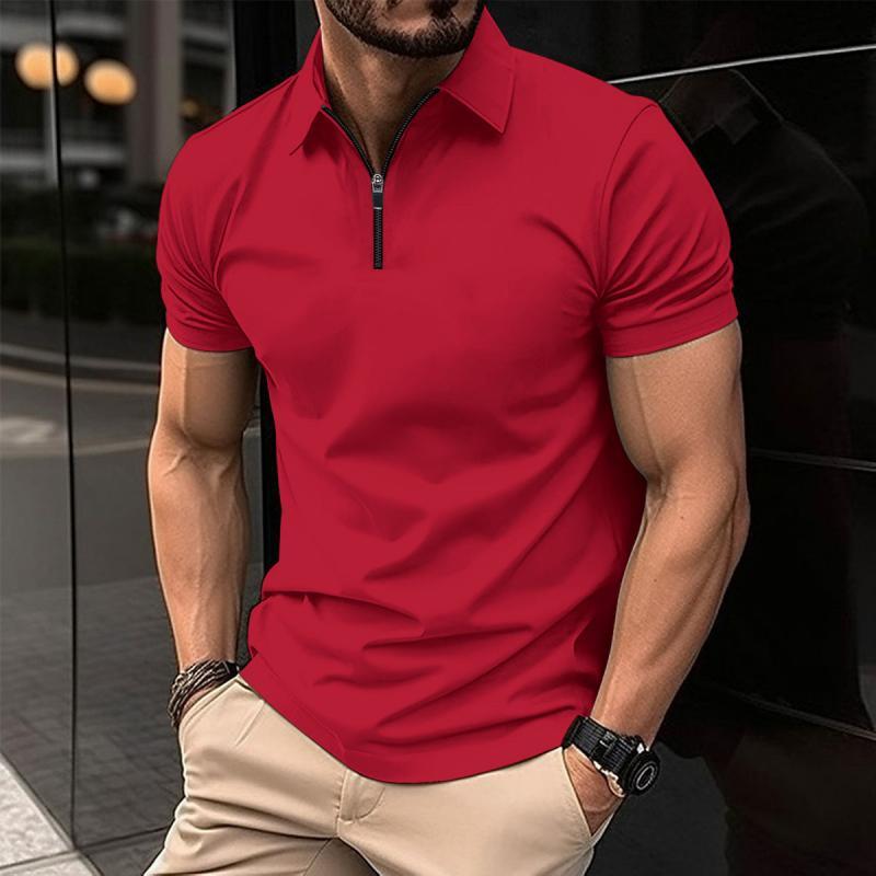 Men's Solid Color Zip Lapel Short Sleeve Polo Shirt 38534613Z