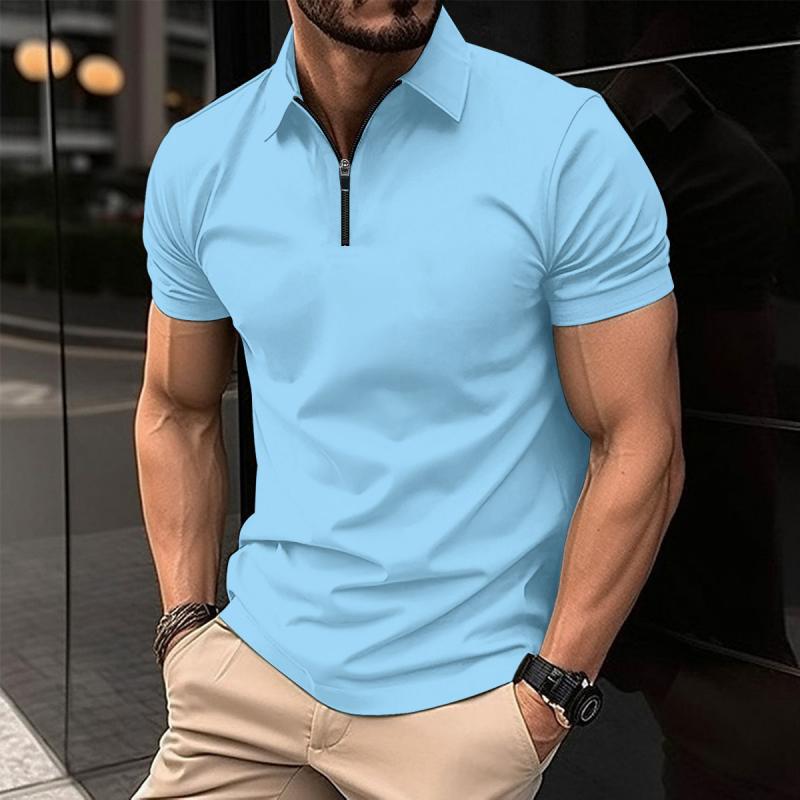 Men's Solid Color Zip Lapel Short Sleeve Polo Shirt 38534613Z