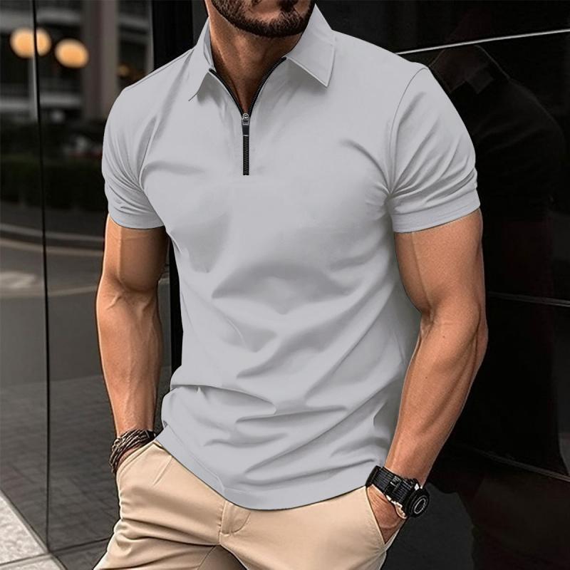 Men's Solid Color Zip Lapel Short Sleeve Polo Shirt 38534613Z