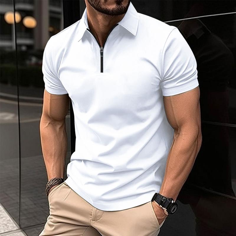 Men's Solid Color Zip Lapel Short Sleeve Polo Shirt 38534613Z
