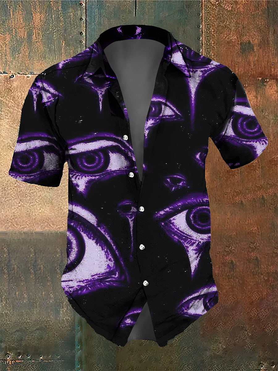 Men's Retro Dark Style EyEs Print Shirt