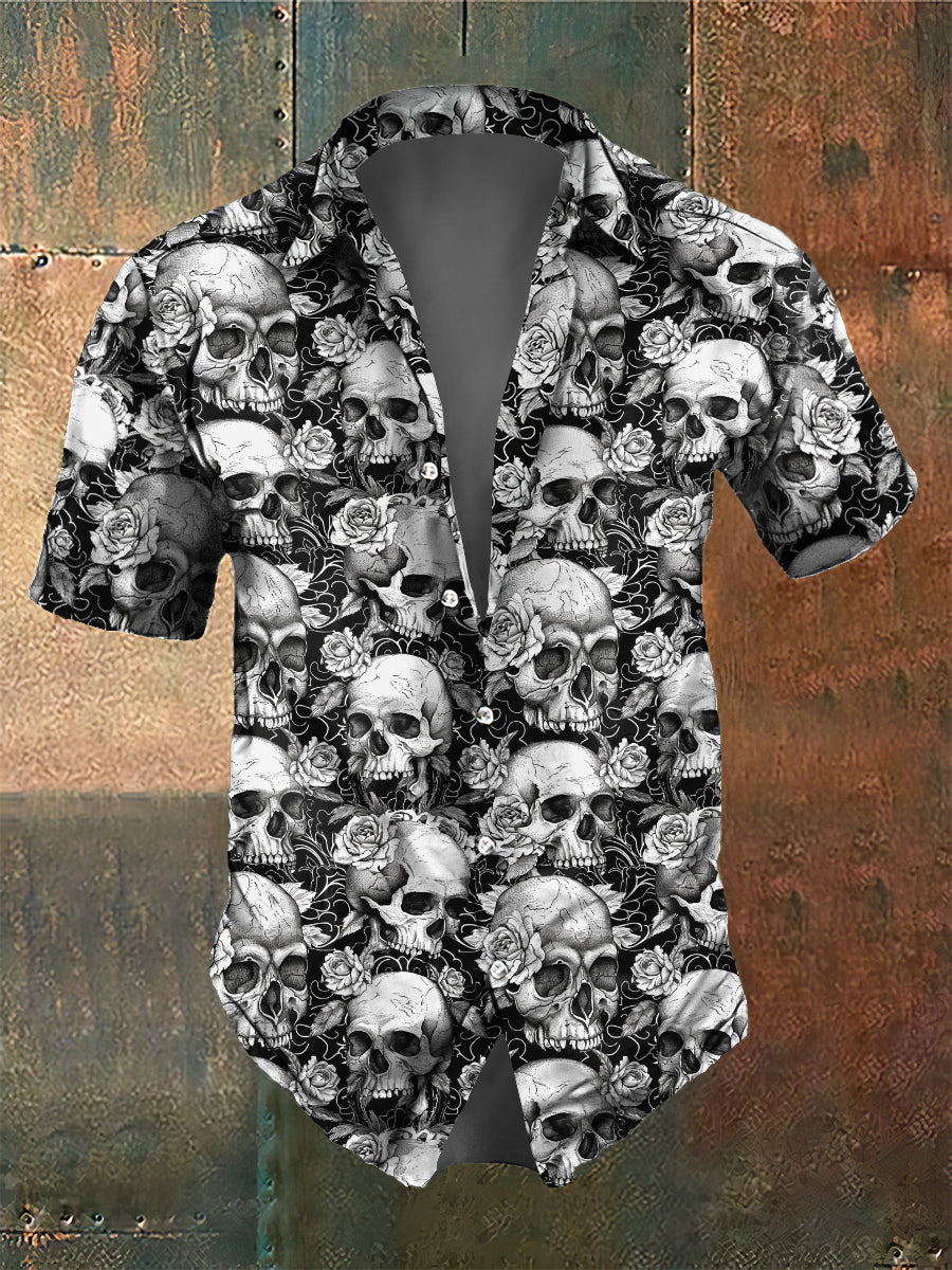 Men's Retro Dark Style Skulls Print Shirt