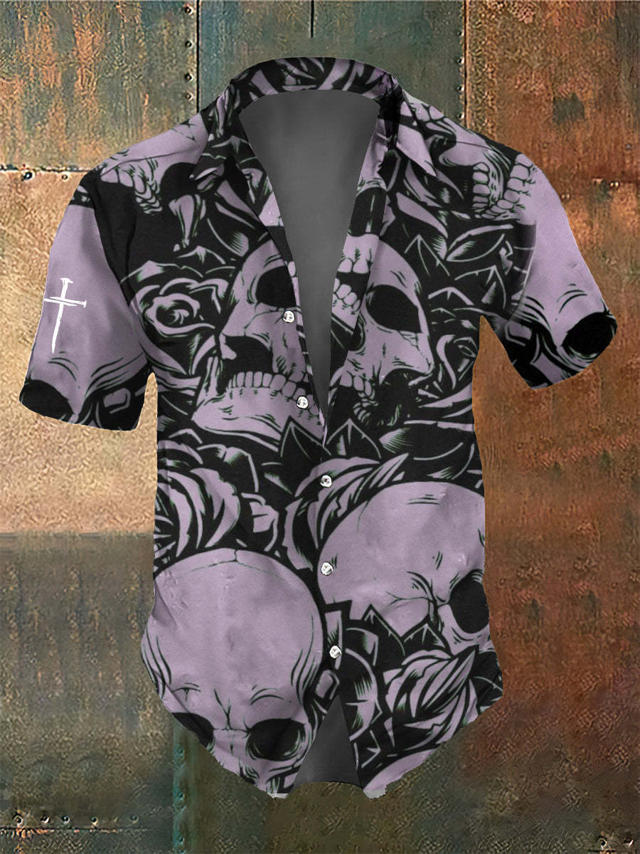 Men's Retro Dark Style Skull Print Shirt