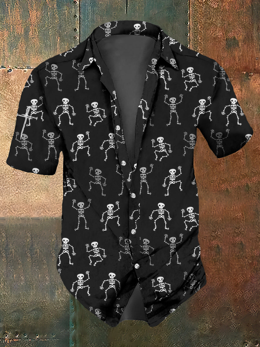 Men's Retro Dark Style Skull Dancer Print Shirt