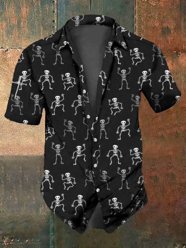 Men's Retro Dark Style Skull Dancer Print Shirt