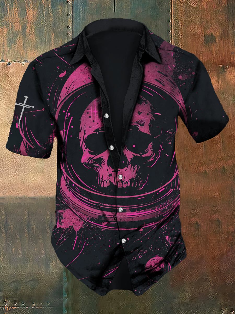 Men's Retro Dark Style Scary Skull Print Shirt