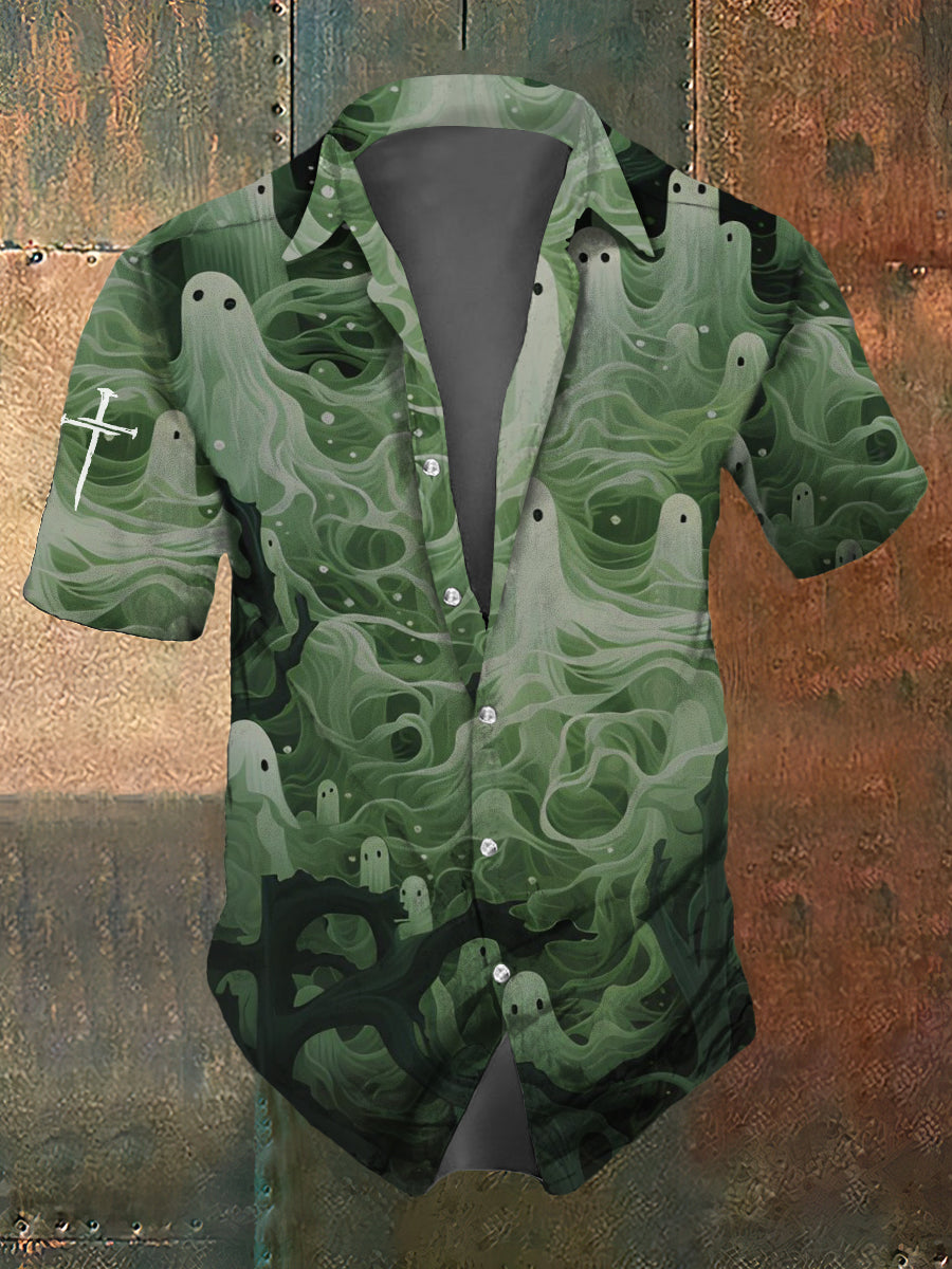 Men's Retro Dark Style Cute Ghost Print Shirt