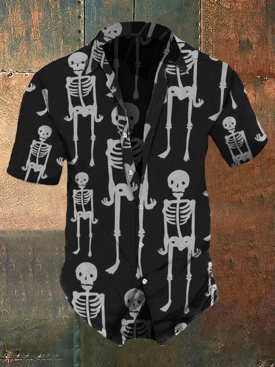 Men's Retro Dark Style Skull Print Short-Sleeve Shirt