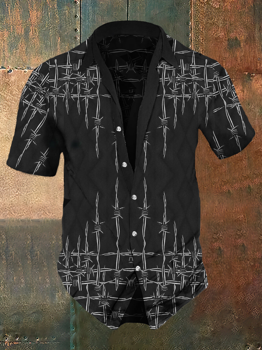 Men's Retro Dark Style Iron Mesh Print Casual Shirt