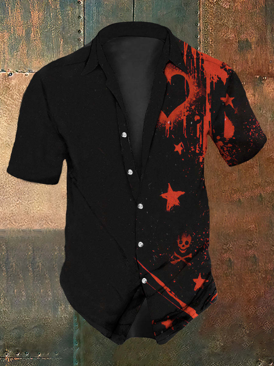 Men's Retro Dark Style Skull And Star Print Casual Shirt