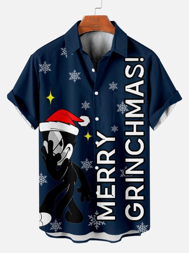Men's Christmas Cartoon Graphic Short Sleeve Shirt