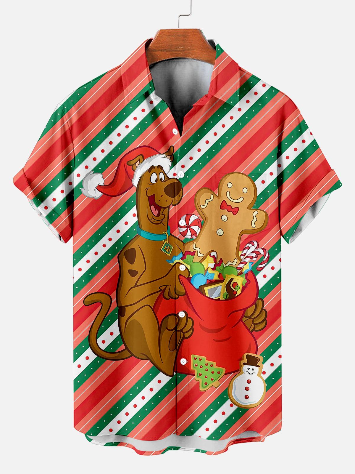 Men's Christmas Cartoon Graphic Short Sleeve Shirt