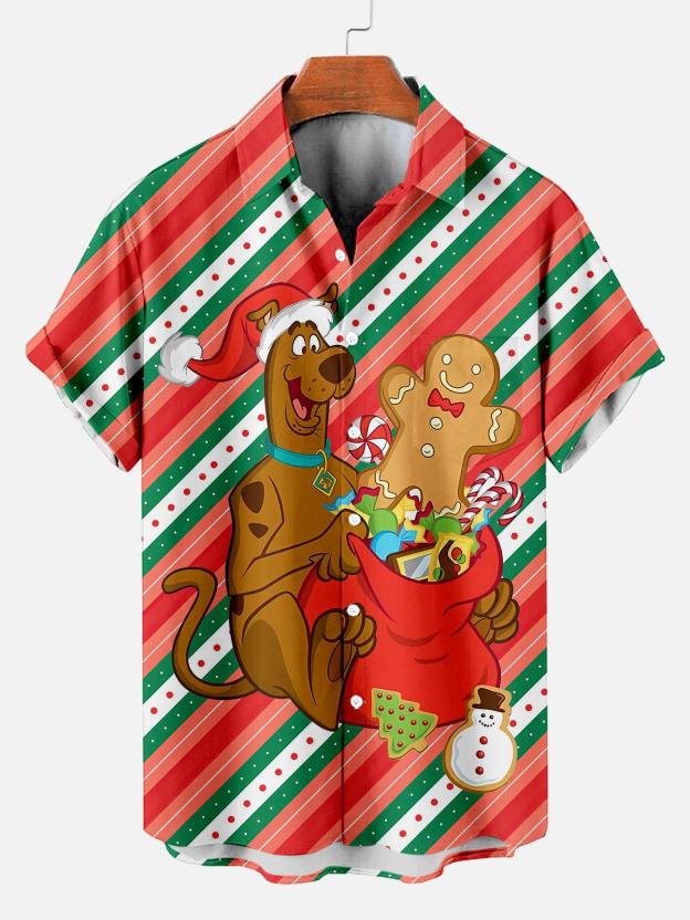Men's Christmas Cartoon Graphic Short Sleeve Shirt