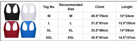 size chart of Men's Sleevless Y Back Crop Top - ORLVS.com - gay crop tops. gay casual clothes and gay clothes store
