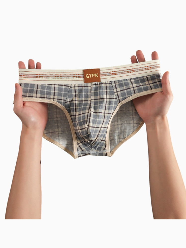 ORLVS Men's 4-Pack Plaid Briefs with 3D Mesh Pouch and Contrast Waistband