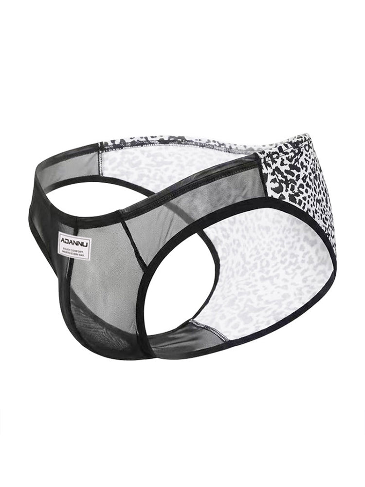 ORLVS Men's 2-Pack Leopard Print Briefs with Sheer Mesh Panel