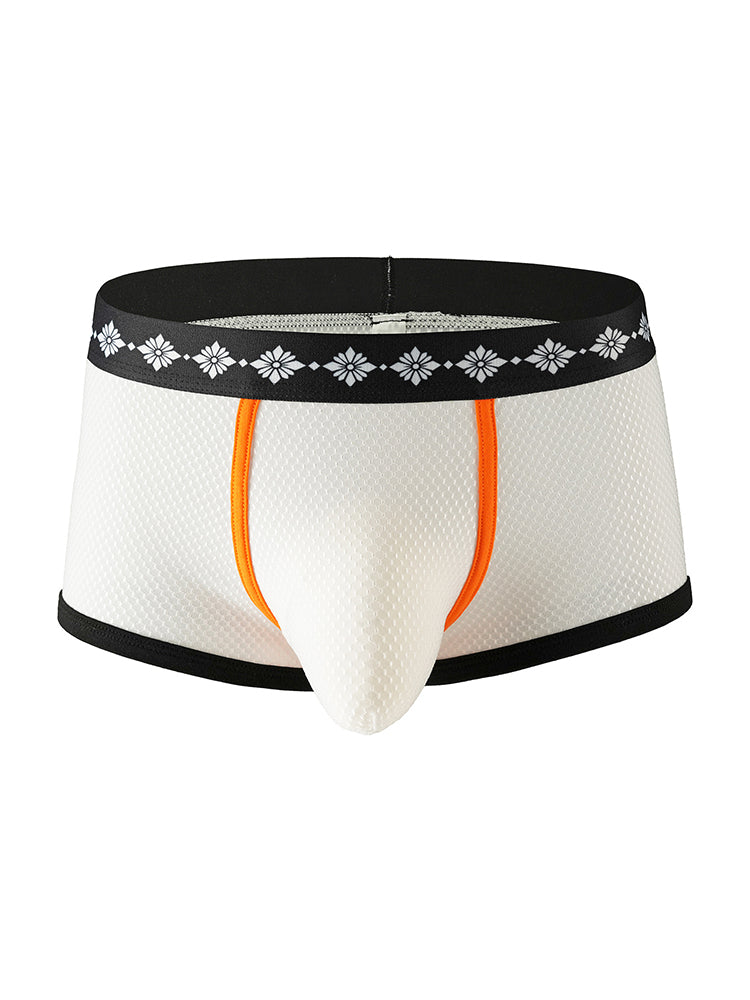 ORLVS Men's 3-Pack Low-Rise Mesh Trunks with Large Pouch and Printed Waistband