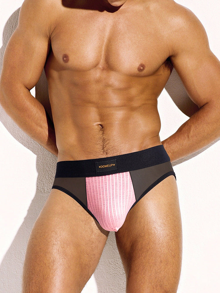 ORLVS Men's Sheer Mesh Briefs with Striped Front Panel