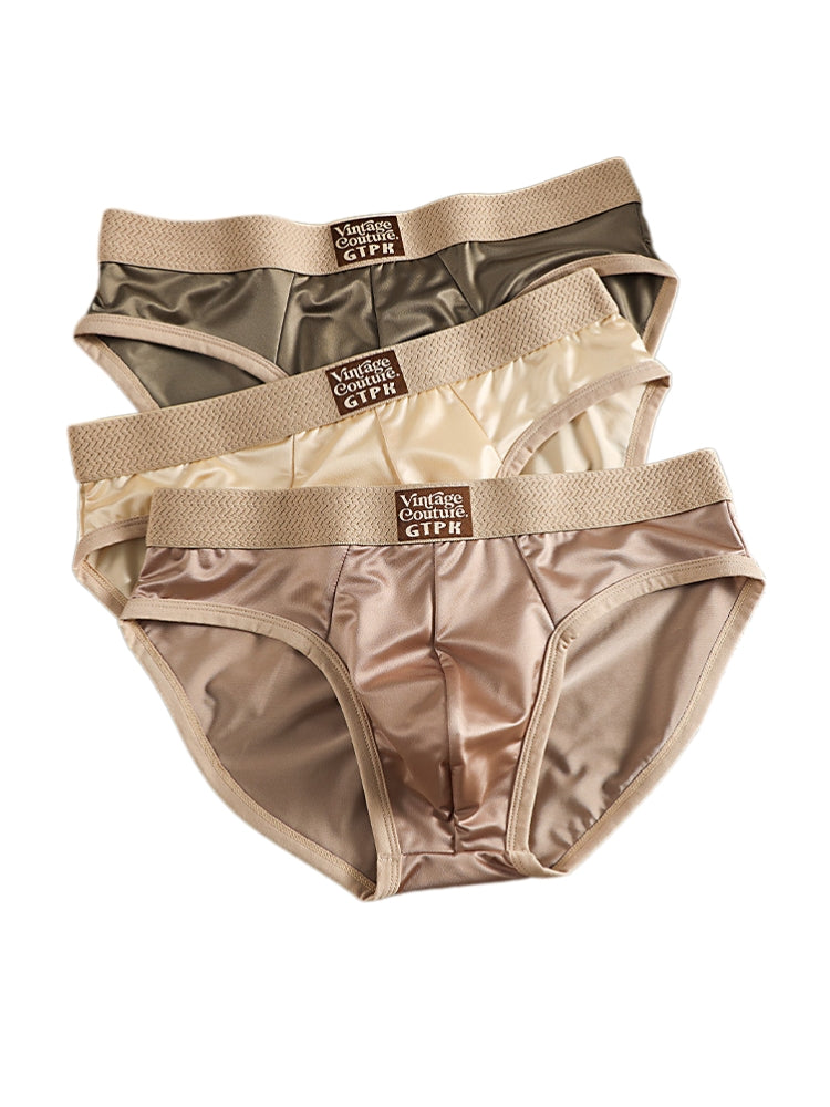 ORLVS Men's 5-Pack Satin Briefs with 3D Mesh Pouch and Embossed Waistband