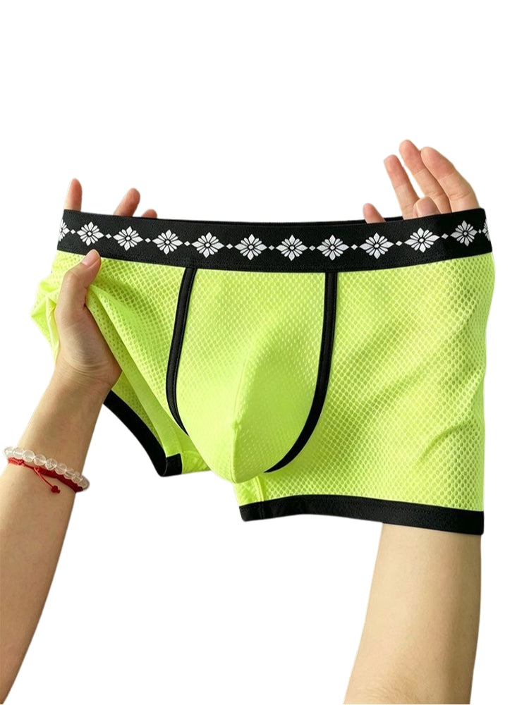 ORLVS Men's 3-Pack Low-Rise Mesh Trunks with Large Pouch and Printed Waistband