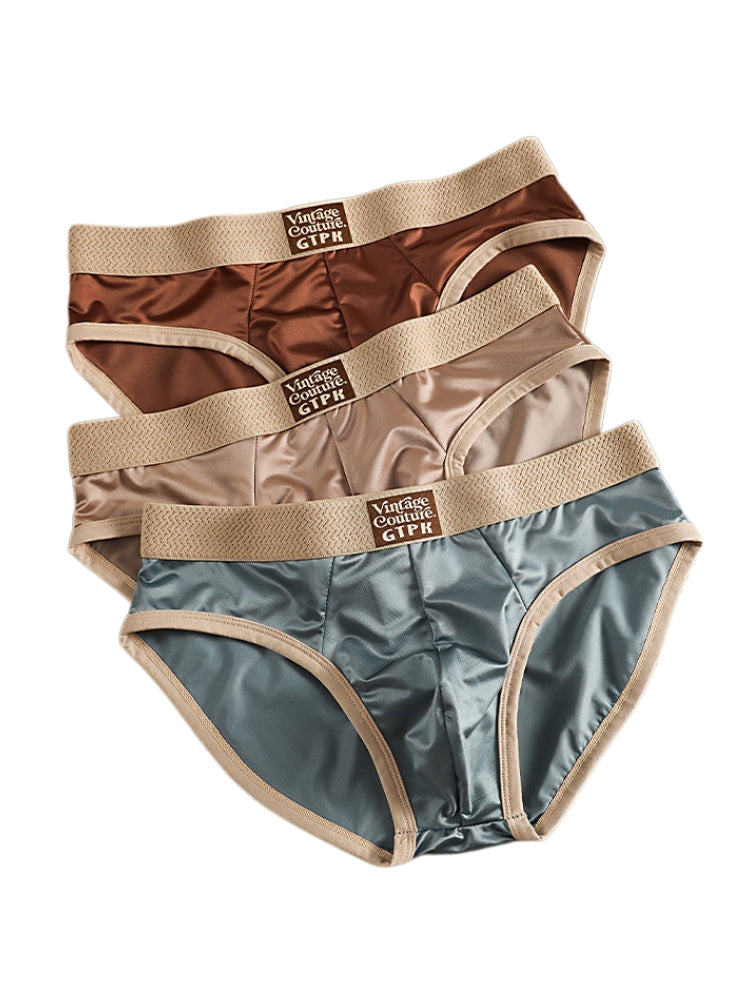 ORLVS Men's 5-Pack Satin Briefs with 3D Mesh Pouch and Embossed Waistband