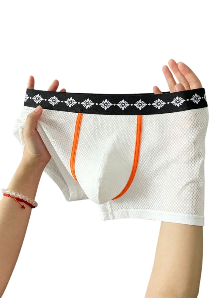 ORLVS Men's 3-Pack Low-Rise Mesh Trunks with Large Pouch and Printed Waistband