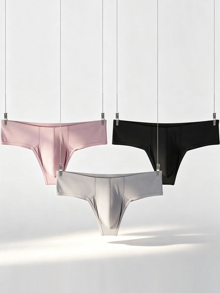 ORLVS Men's 3-Pack Half Coverage Briefs with Ribbed Texture and Large Pouch