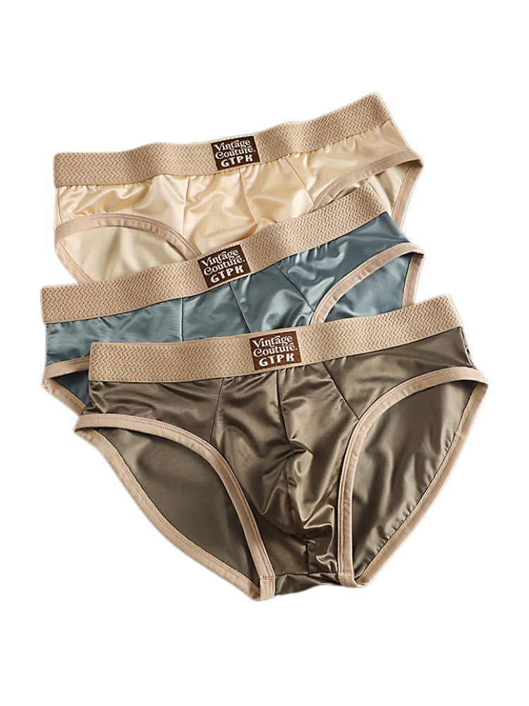 ORLVS Men's 5-Pack Satin Briefs with 3D Mesh Pouch and Embossed Waistband
