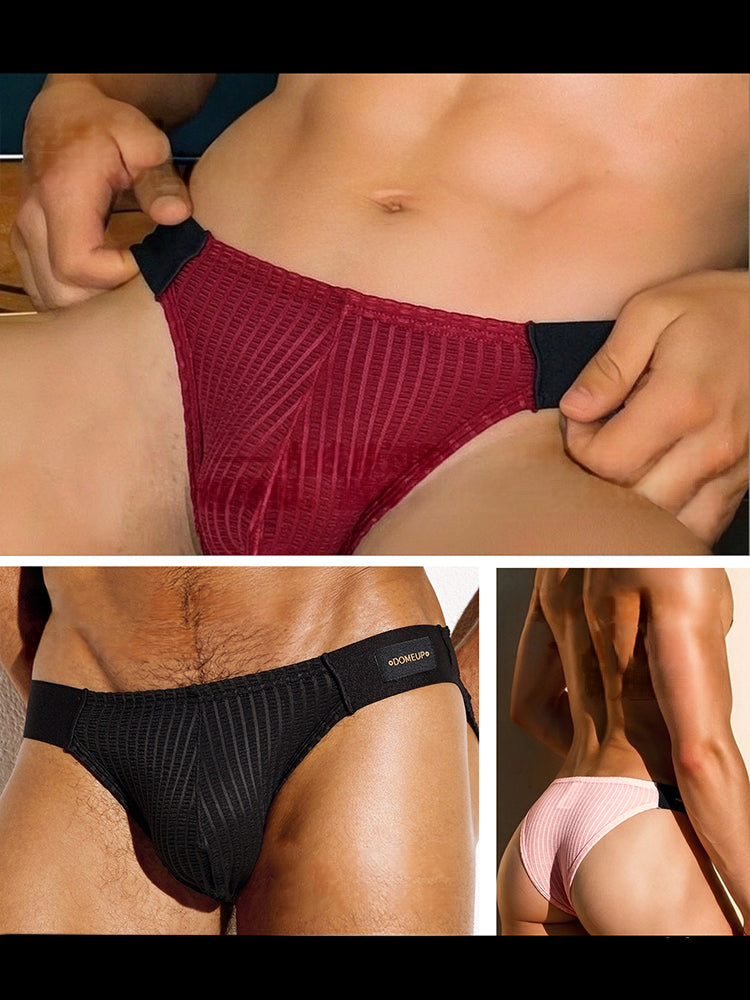 ORLVS Men's Striped Pouch Briefs with Glossy Finish and U-Shaped Design